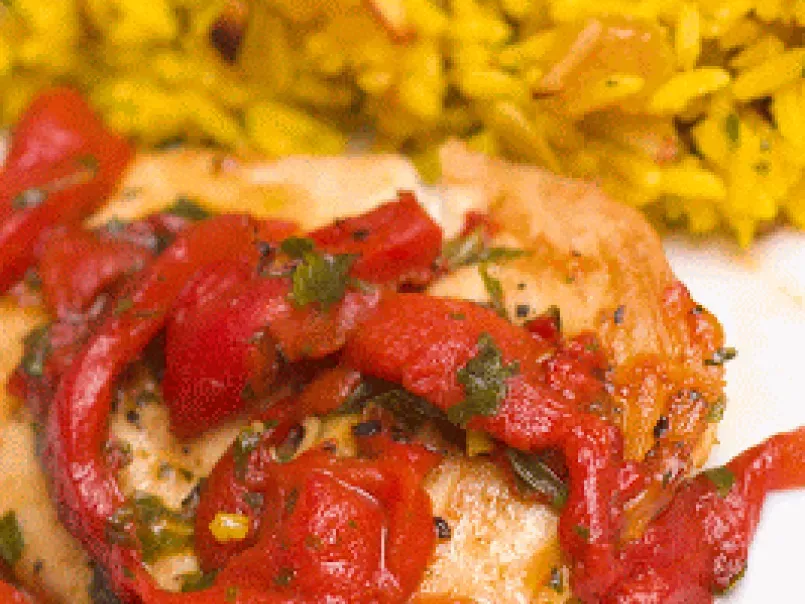 Piquillo Pepper Chicken with Spanish Rice