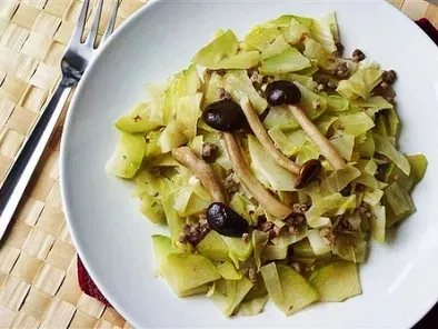 Chayote (Chokos), Cabbage with Willow Mushrooms