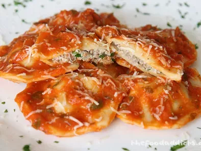 Duck Ravioli with Roasted Red Pepper and Tomato Sauce